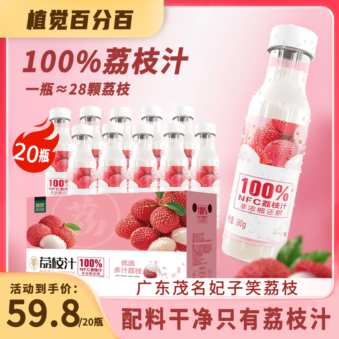 【到手两大箱】100%纯荔枝汁植觉百分百烧烤出游清爽解腻