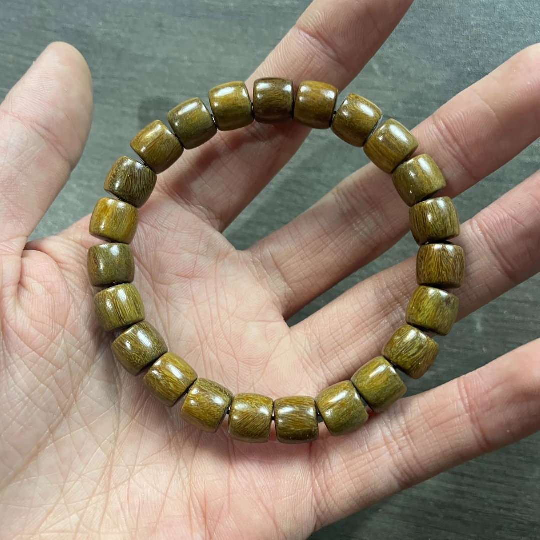 A106绿檀木卡0.9直切桶珠单圈手串（木质类手串沾水不退）