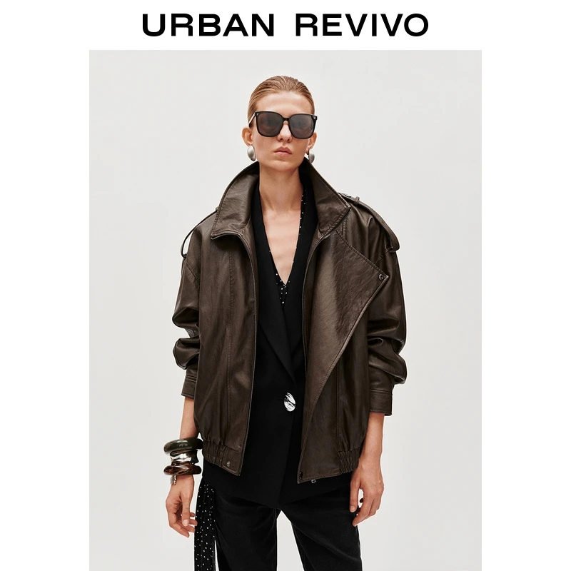 UR2025冬季新款女装潮流机能斜拉链立领超宽松外套UWM150061