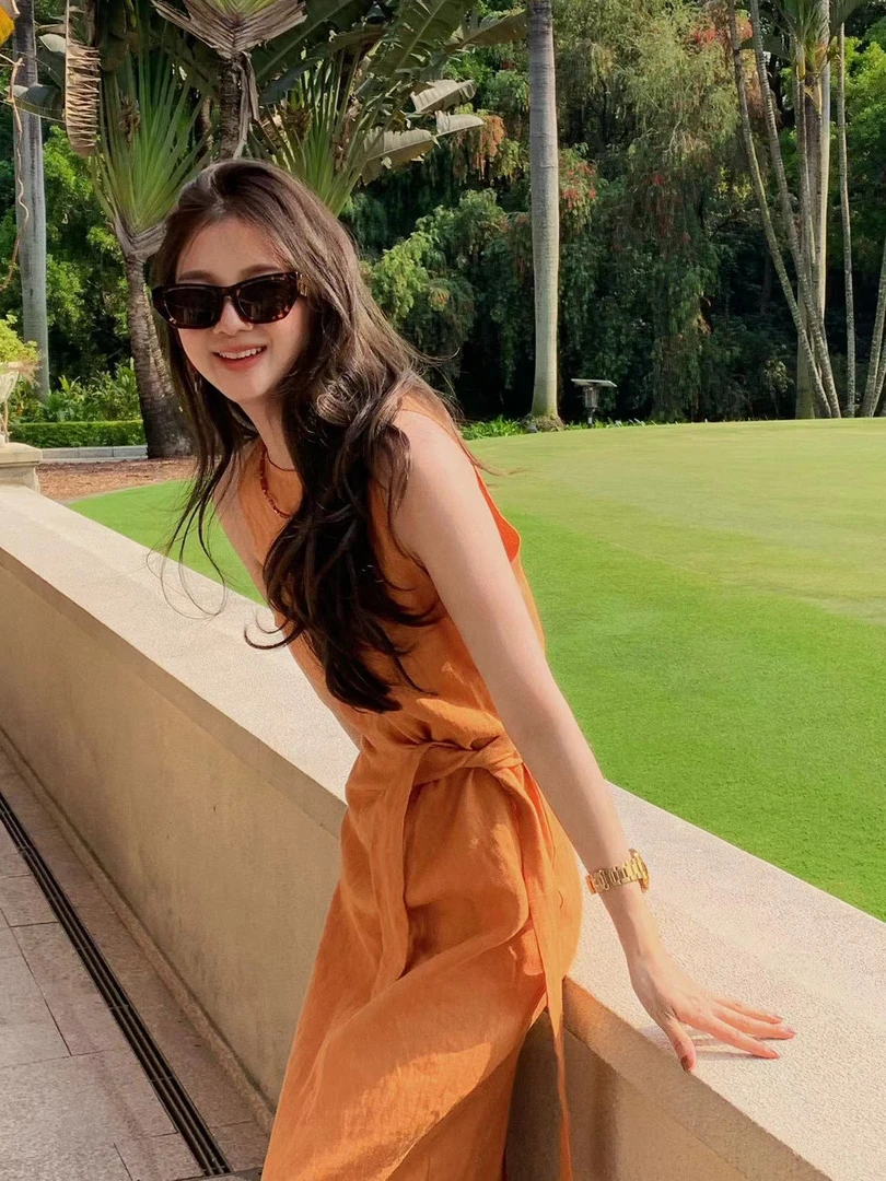 常规夏季连衣裙高腰百搭长款法式长裙性感收腰吸汗