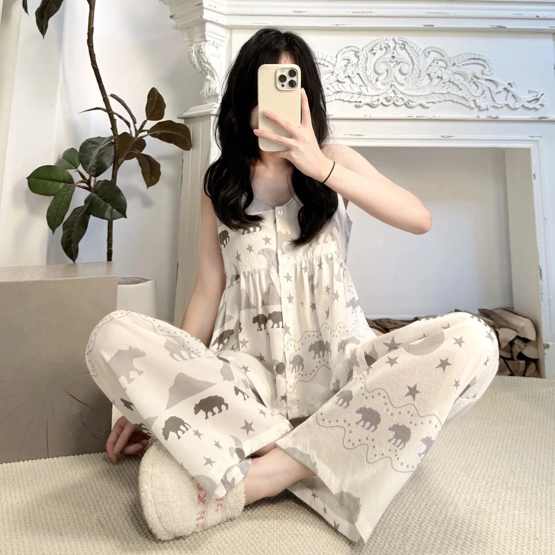 【灵犀繁星天丝三件套】新潮牌吊带可外春夏季穿居家服套装