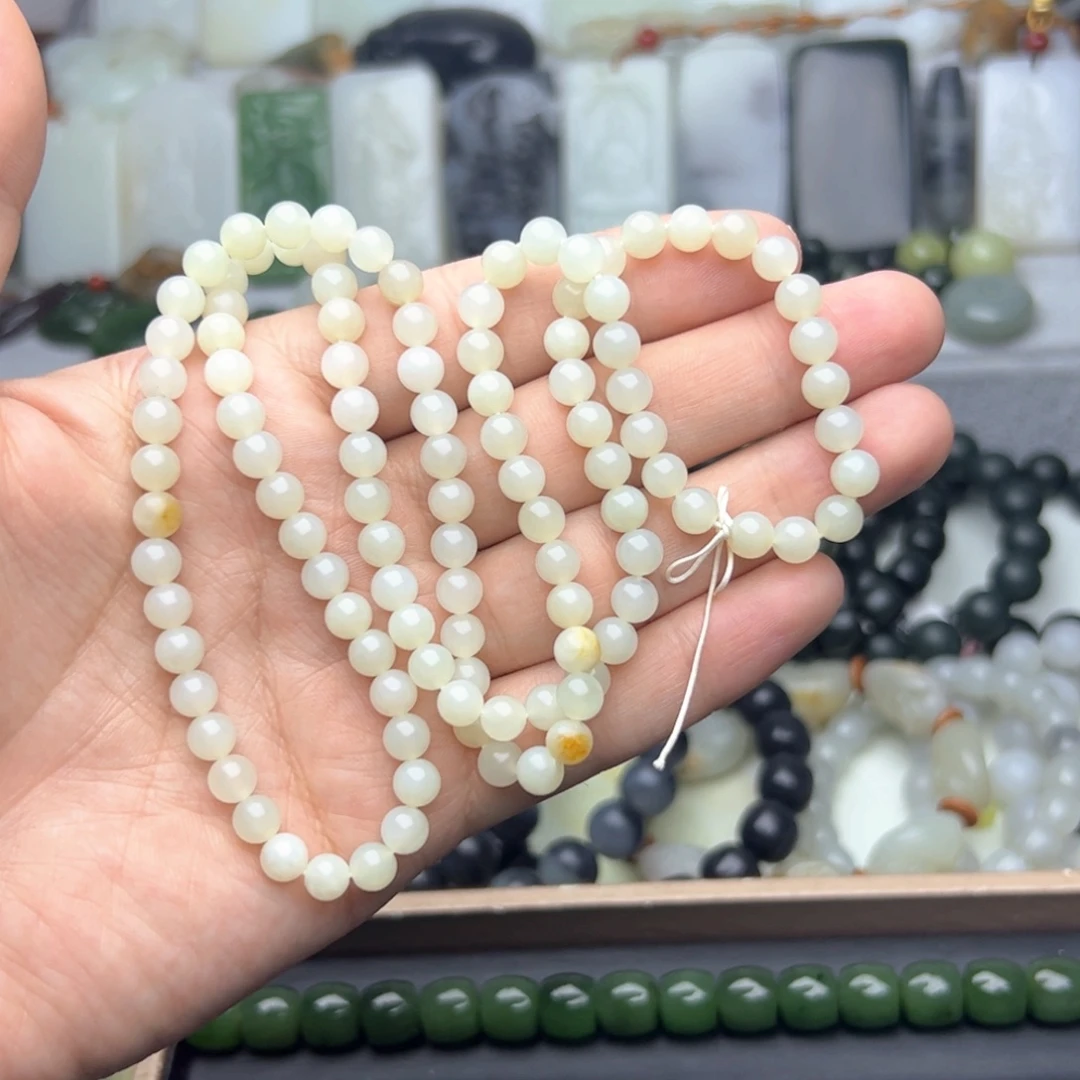 和田玉未镶嵌手链卡6俄籽108