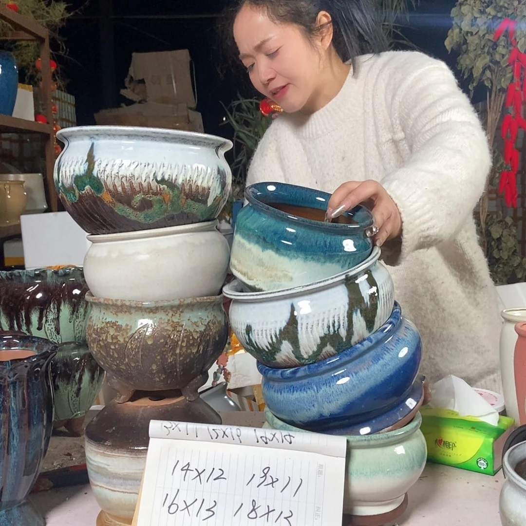 红陶花盆里栽松了