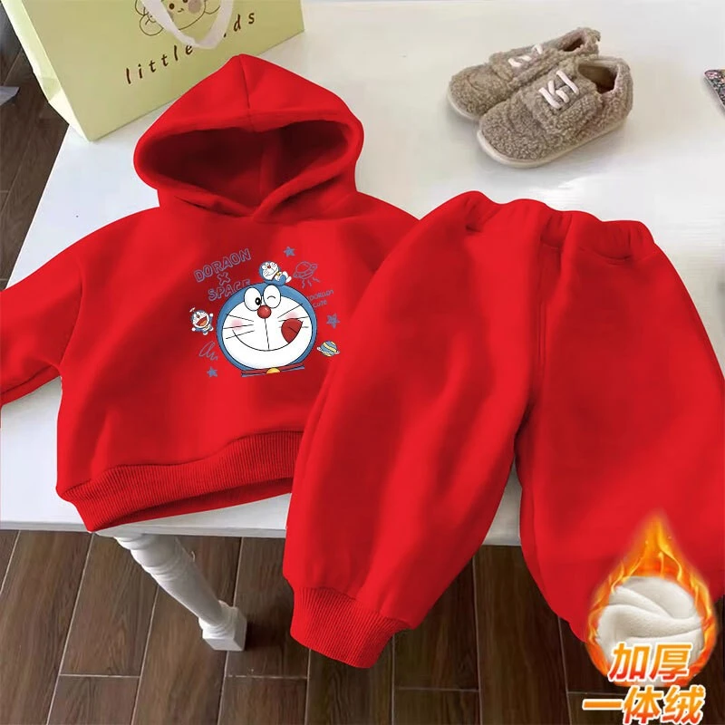 万达撤柜2026新款秋季儿童套装秋冬款男童红色加绒卫衣卫裤女童运