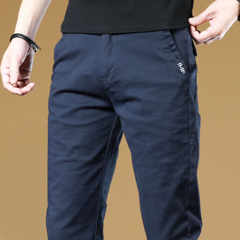 Leekody香港秋季抗皱藏蓝色休闲裤男款直筒宽松商务弹力百搭长裤