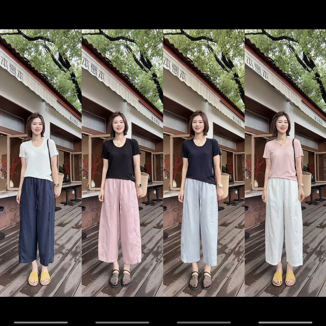 【米可家】中缝线立裁天丝亚麻休闲九分裤2682