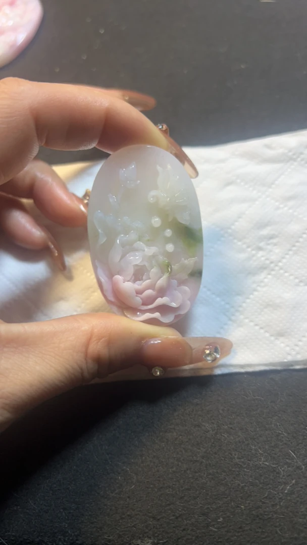 定制款独山玉芙蓉粉牡丹花吊坠