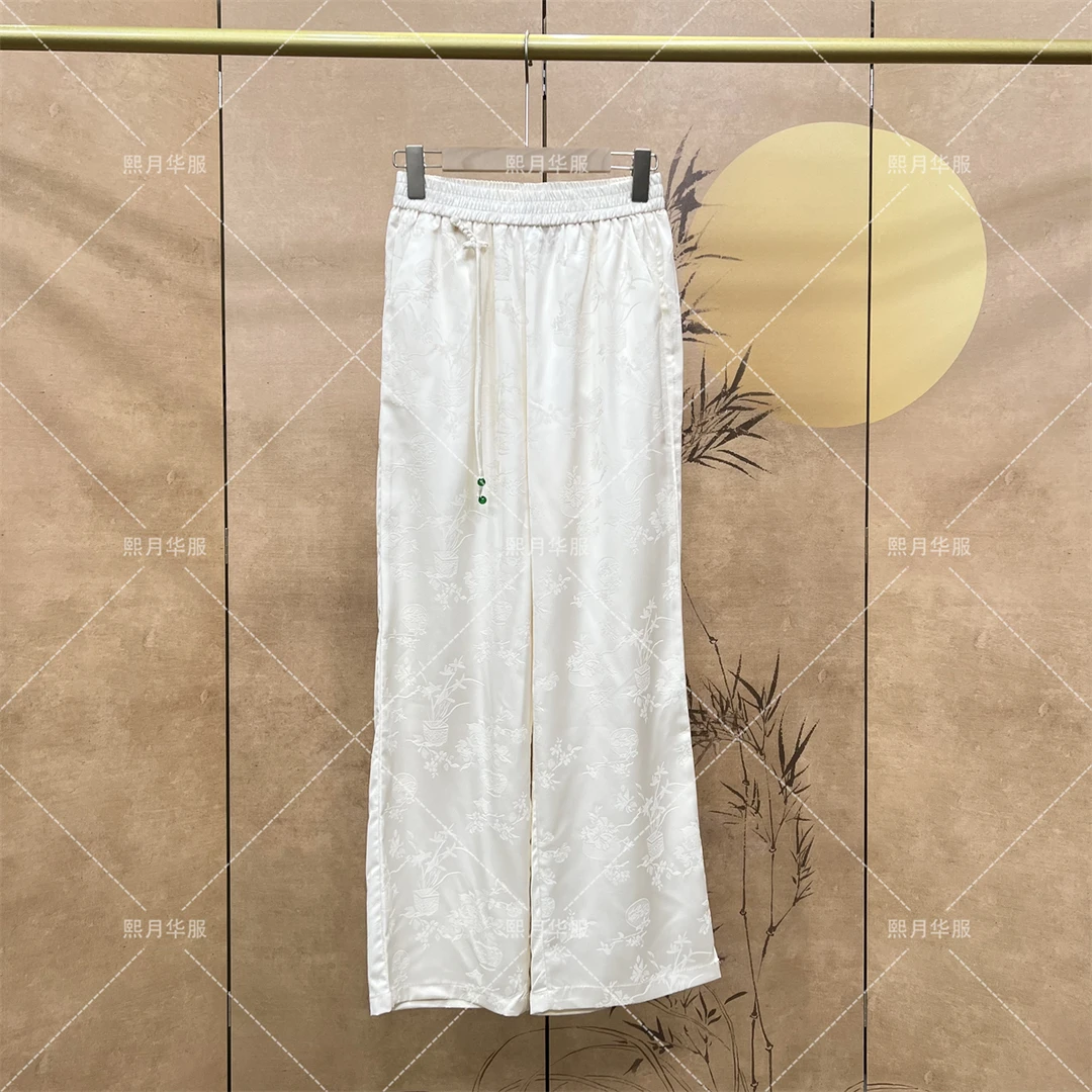 【素提】2025春夏新款百搭纯色提花薄款长裤新中式国风休闲裤直筒裤