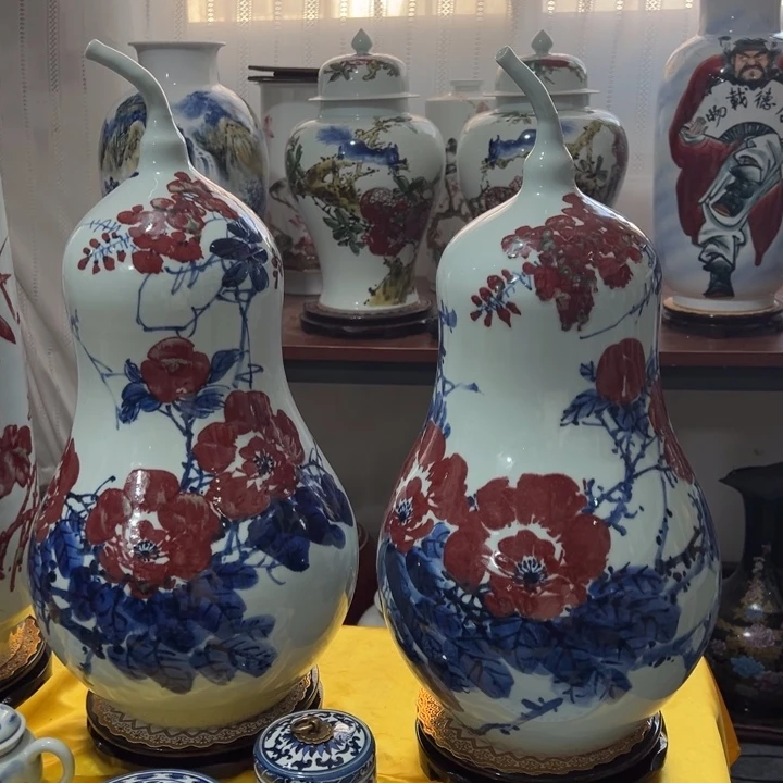 瓷片手绘釉里红葫芦瓶陶瓷花瓶