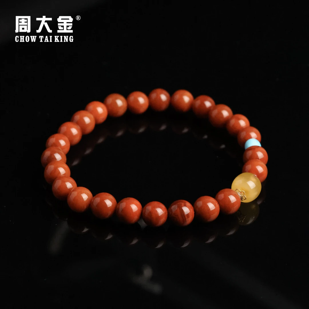 【周大金玉石】18K金南红圆珠手串-S3763-臻