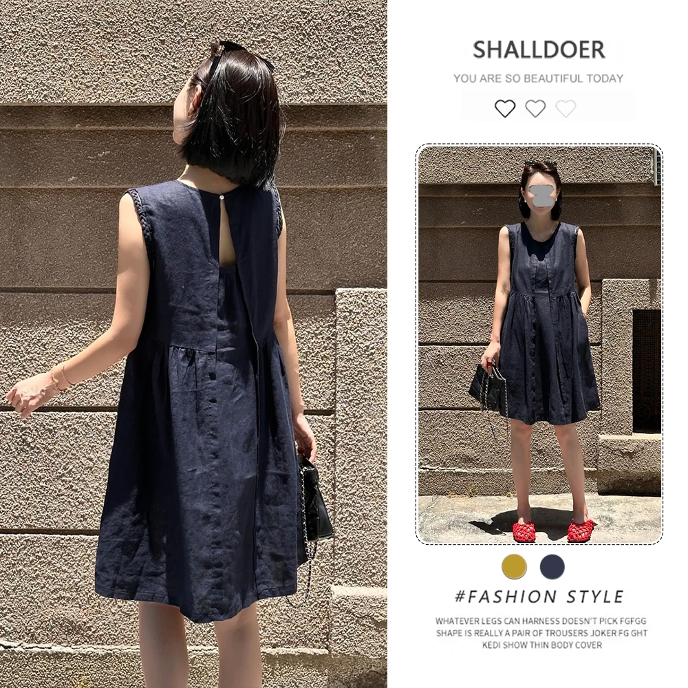时尚休闲拼接无袖圆领连衣裙女士2025夏季新款小众洋气百搭裙子