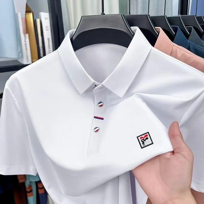 【奥莱撤柜款】菲乐动运刺绣夏季短袖T恤男翻领半袖打底衫桑蚕丝男