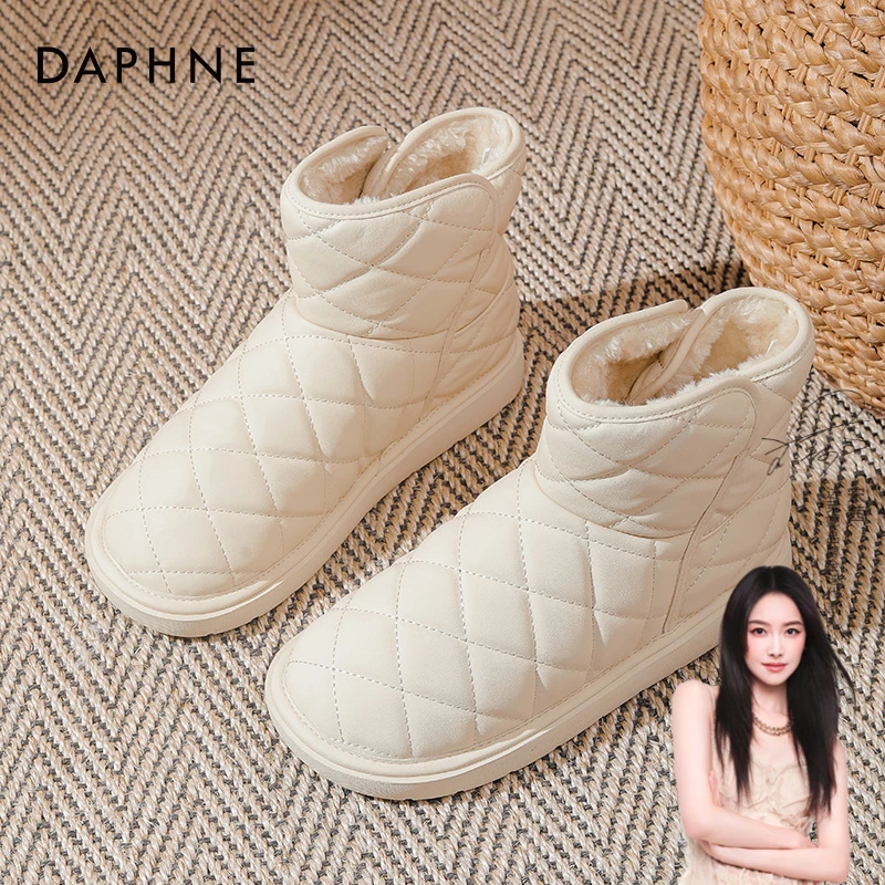 达芙妮厚底雪地靴女款2025新款加绒加厚白色短筒棉靴女款保暖靴子