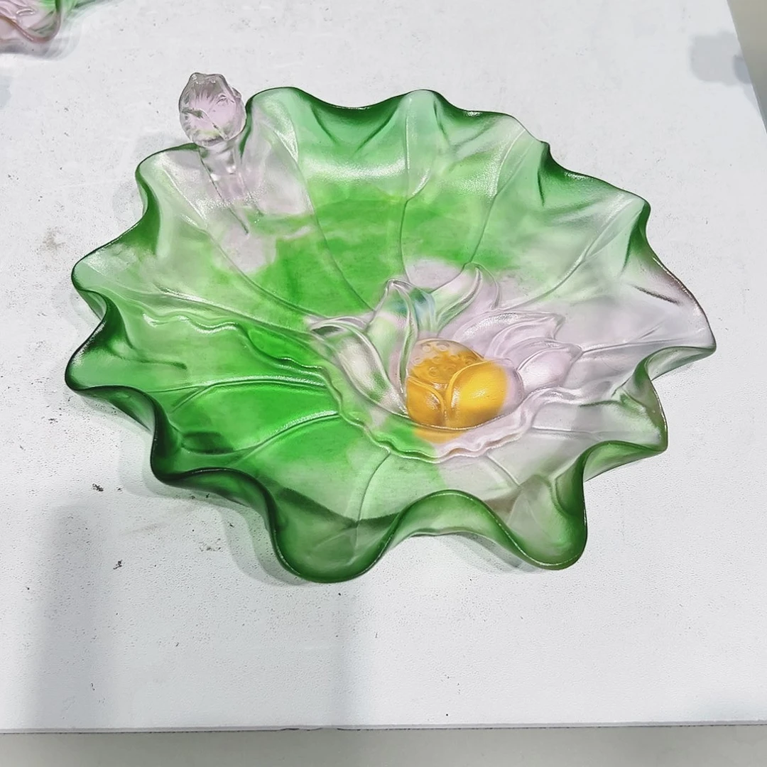 【闪购商品】手工艺品琉璃荷花果碟中号