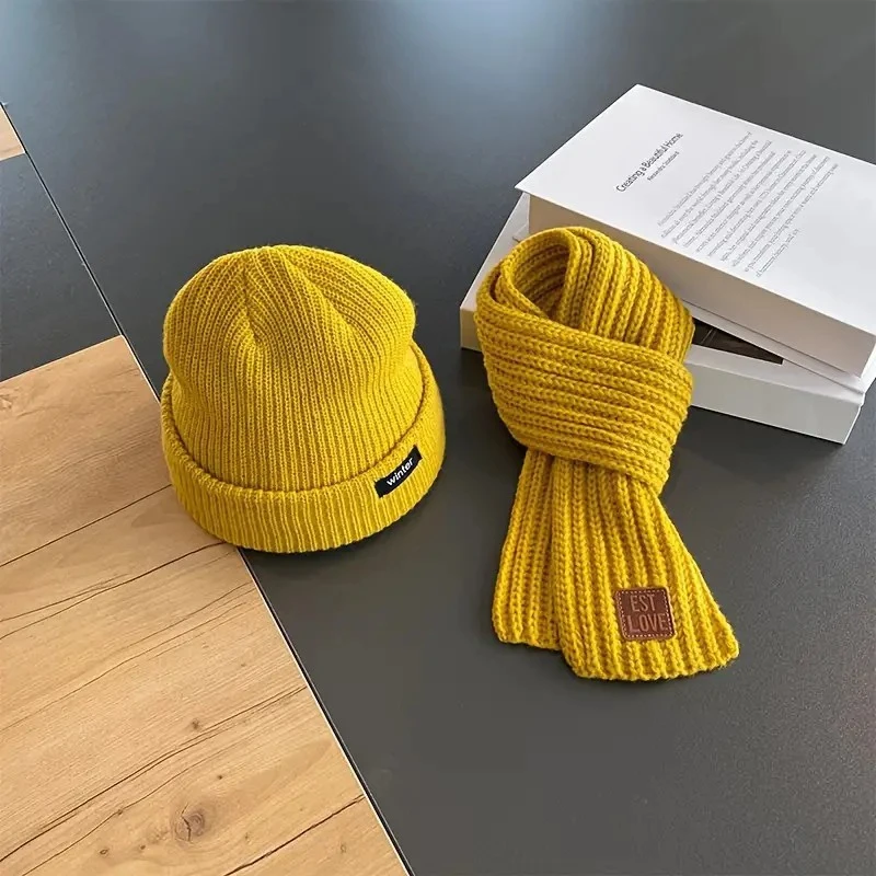 冬季针织毛线帽子女秋冬季韩版潮牌百搭日系贴布字母瓜皮帽冬天保