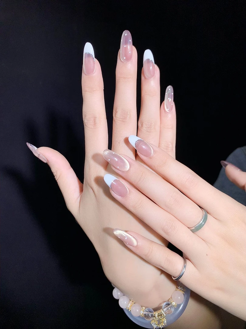 【桃桃奶盖】夏日裸色高级感猫眼纯手工可拆卸定制穿戴甲显白百搭