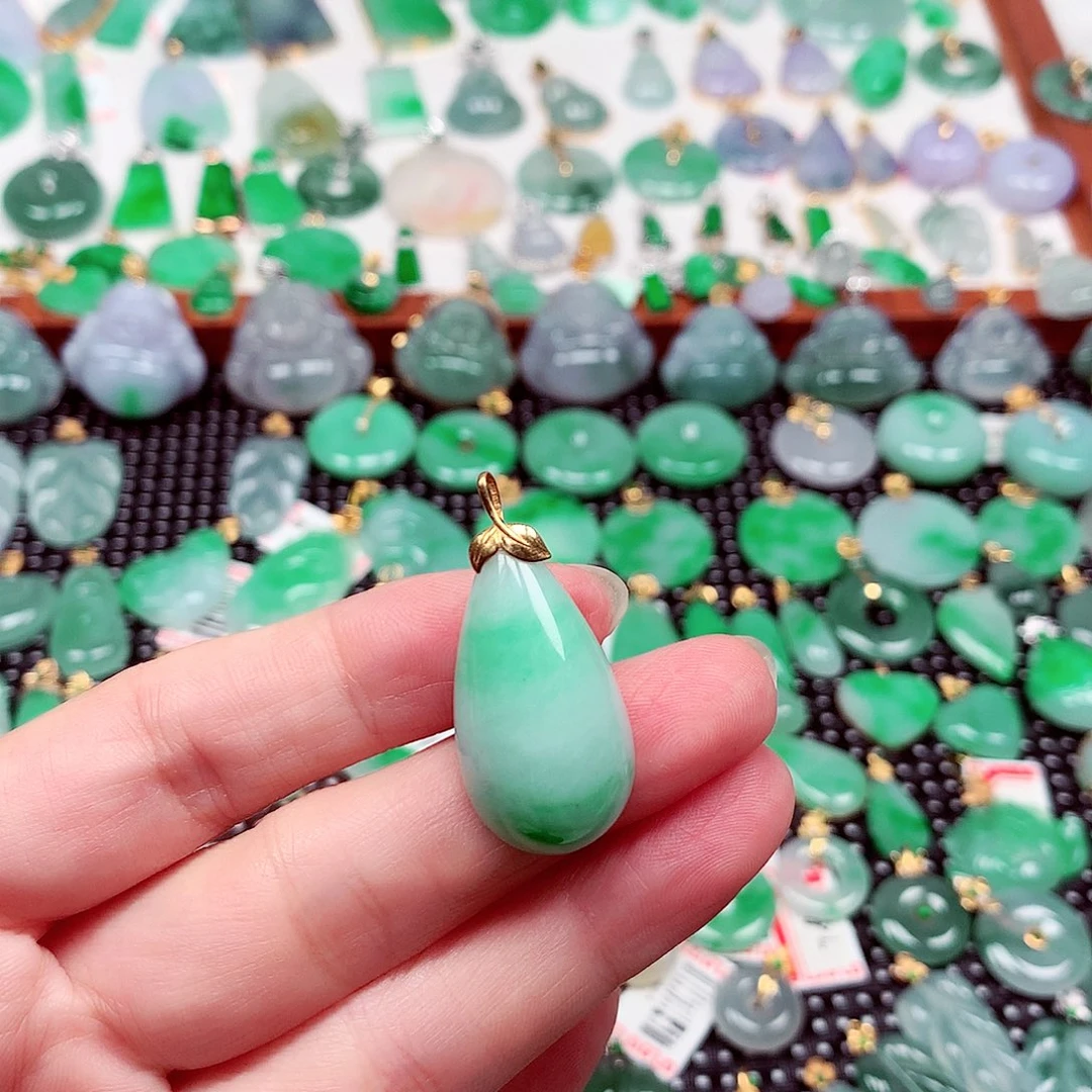 翡翠18K金镶嵌吊坠(不含链)