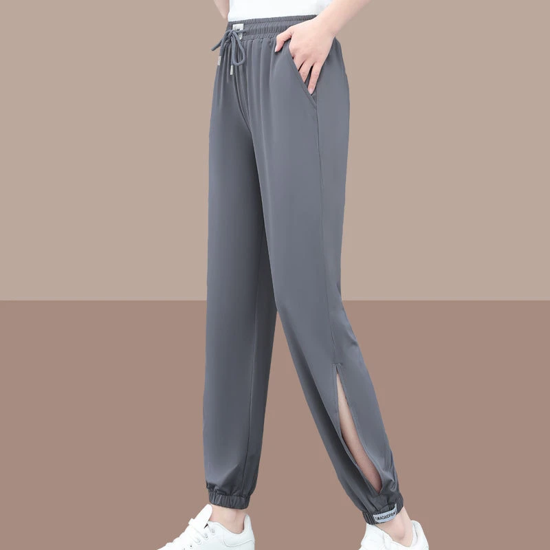 女裤夏天长裤冰感休闲裤新款女裤子大码工装裤夏季2025年黑色