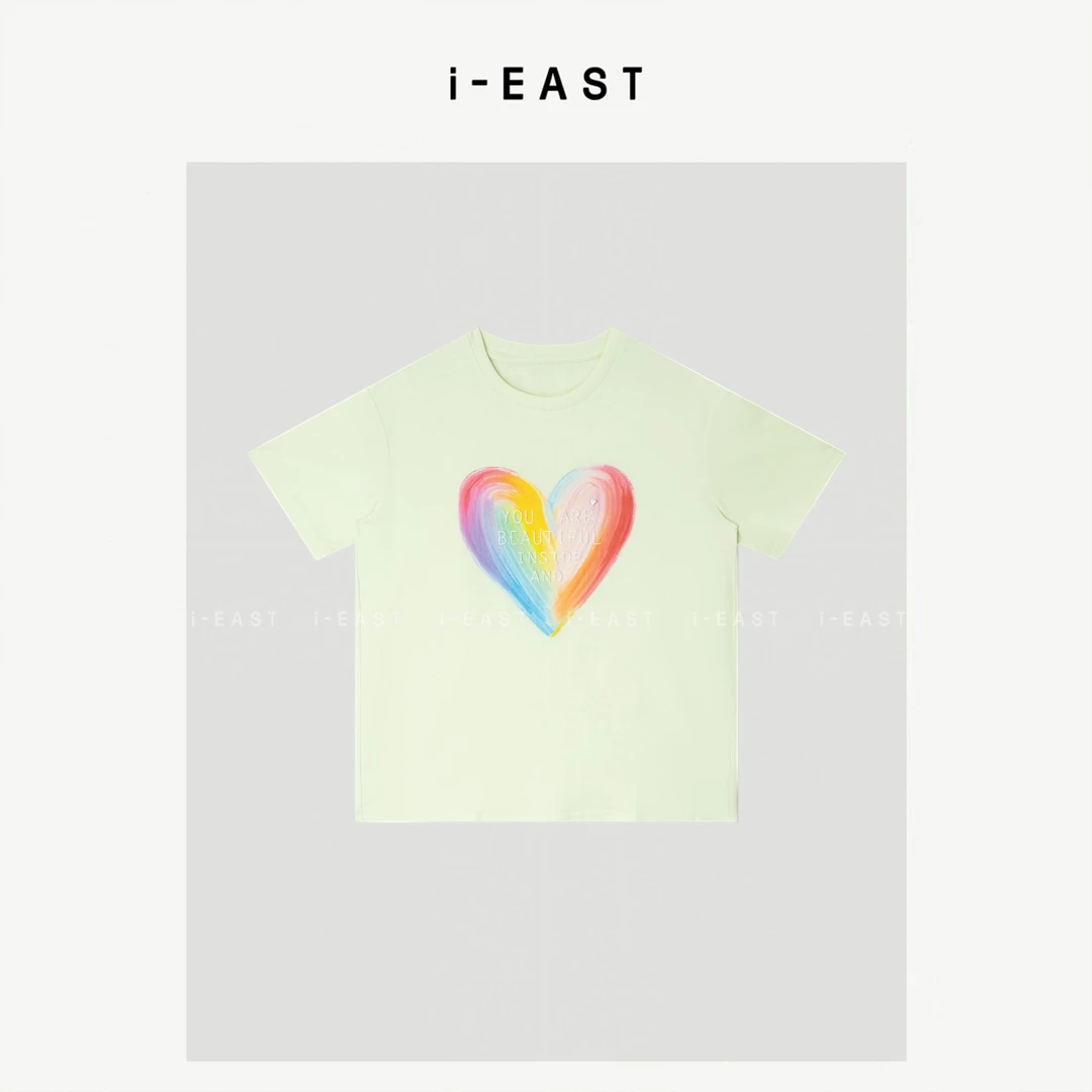 i-EAST QQ 阳光彩虹~休闲百搭彩绘时尚长T-5X SY8882