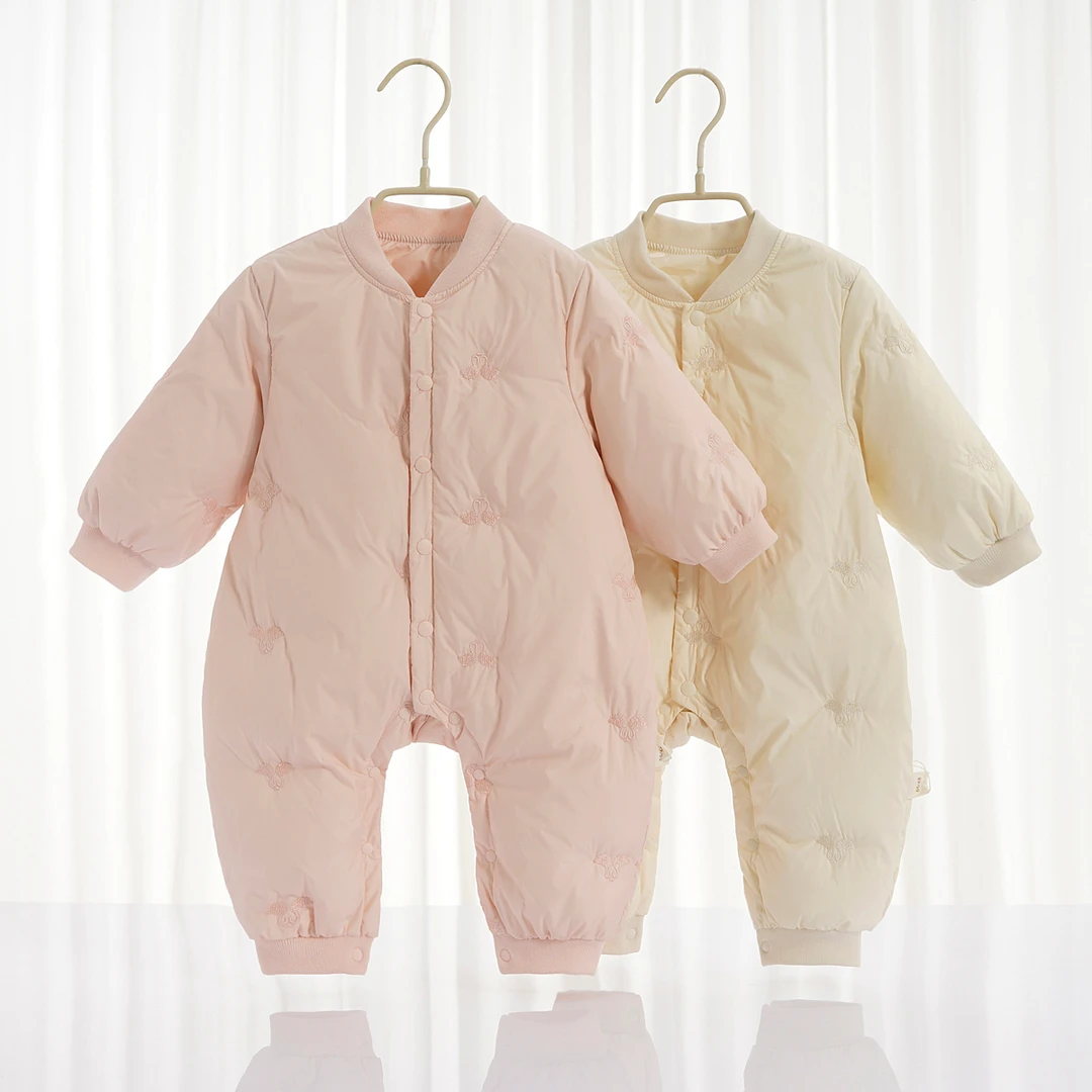 婴幼儿秋冬季公主风加厚羽绒连体服防风保暖羽绒服哈衣毛茸茸爬服