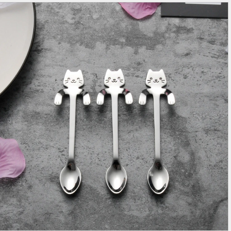 不锈钢卡通猫咪勺子ins高颜值餐具创意可悬挂搅拌勺甜品