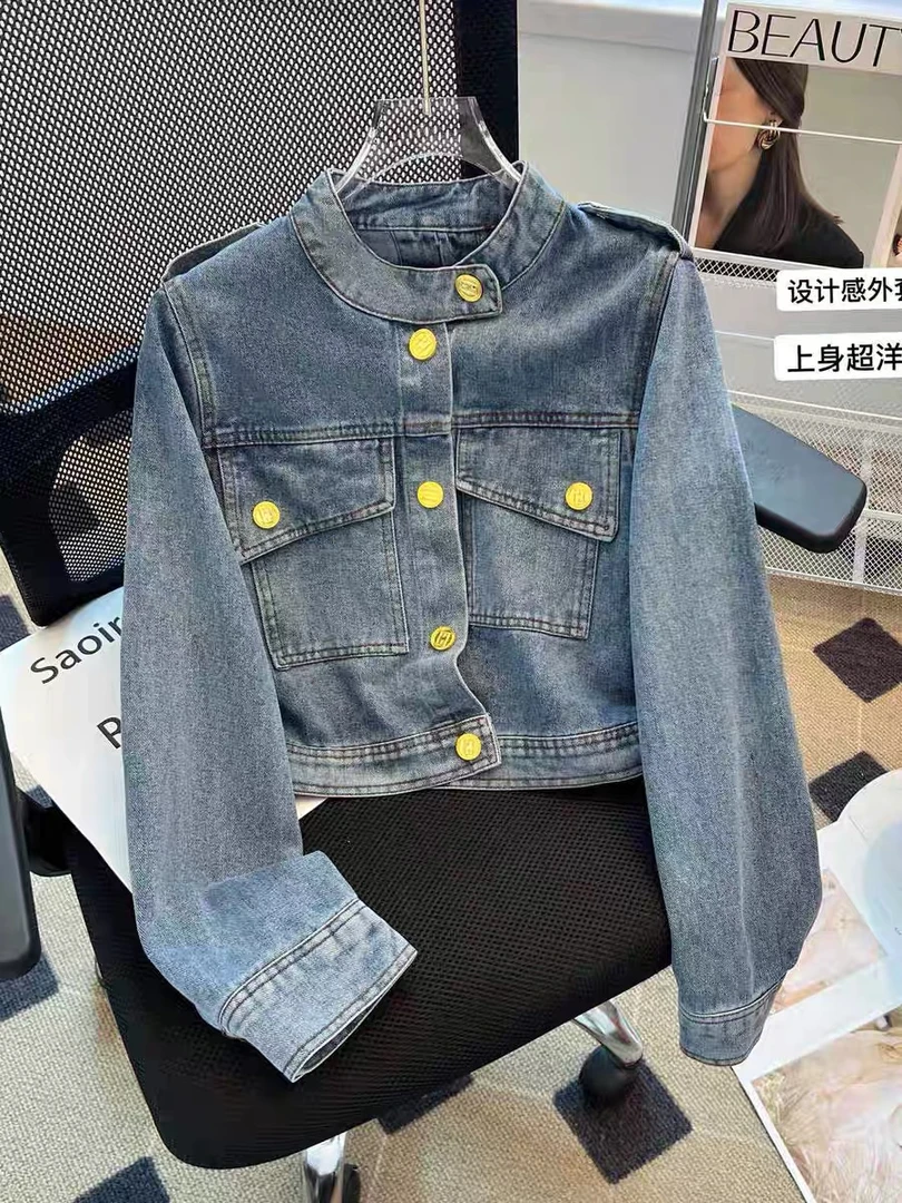 复古时尚牛仔外套女小个子春季新款高级设计感短款显瘦上衣8001