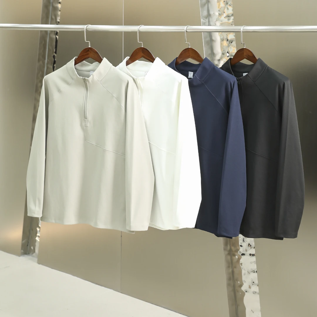 线下790！3D立体裁剪！亲肤柔软细腻！男半拉链运动长袖T恤打底衫