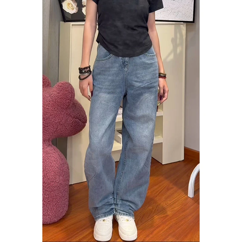 2025秋冬高腰直筒阔腿裤遮胯显瘦宽松百搭拖地裤小个子弯刀牛仔裤
