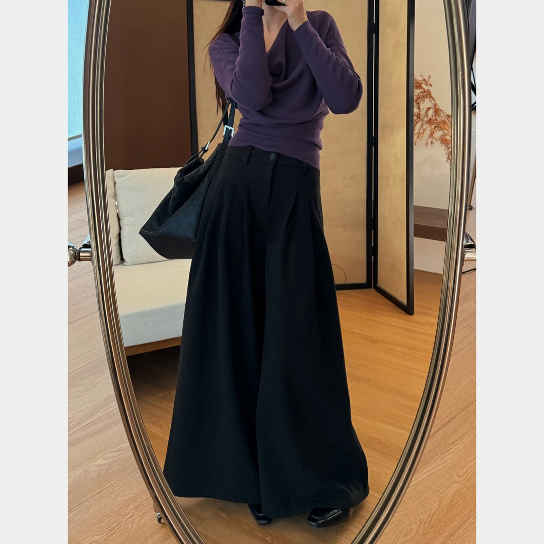 秋季新款/重工毛呢宽松西装阔腿裤直筒休闲裤长裤