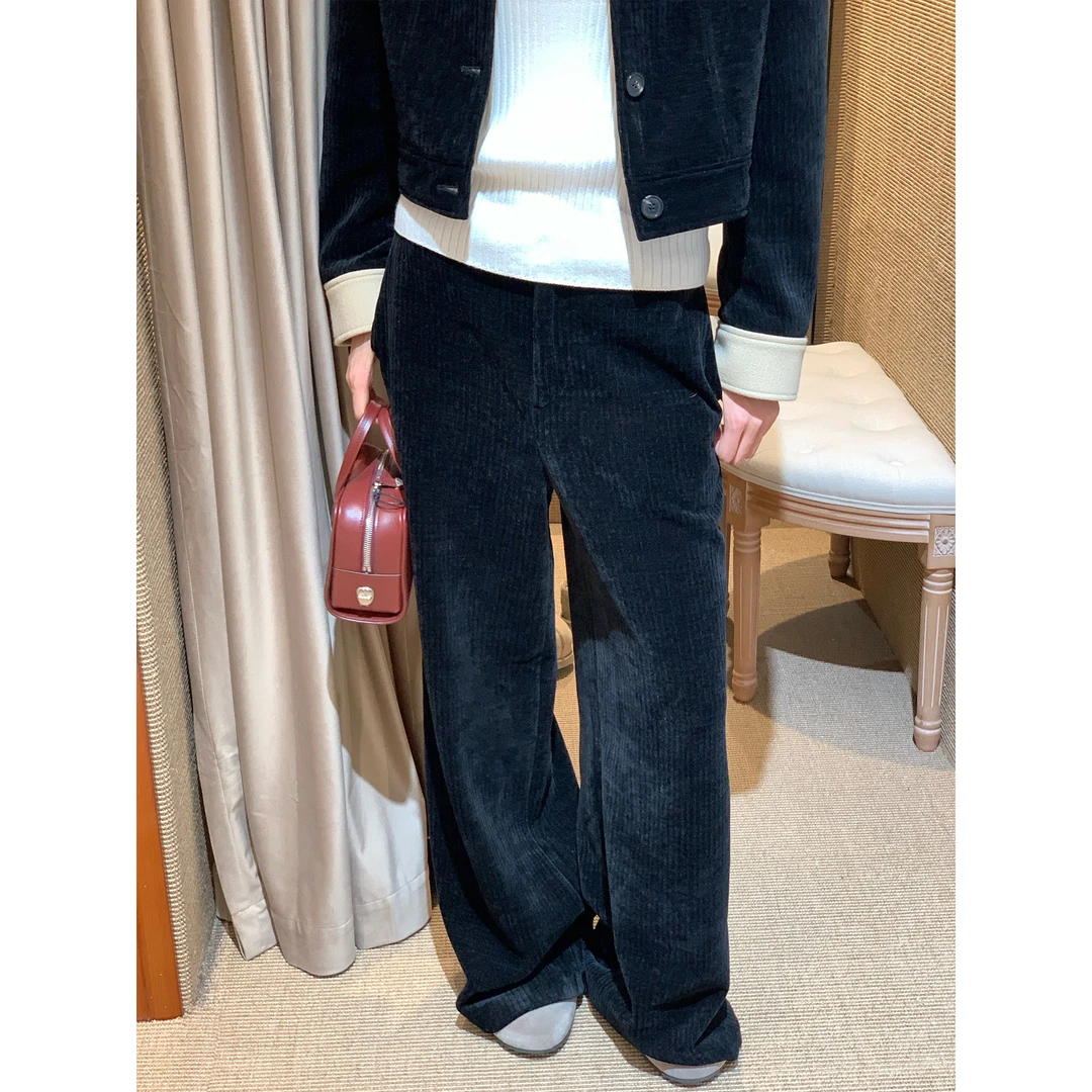 MATKASI 纯色简约宽松巨显瘦百搭直筒条绒休闲裤