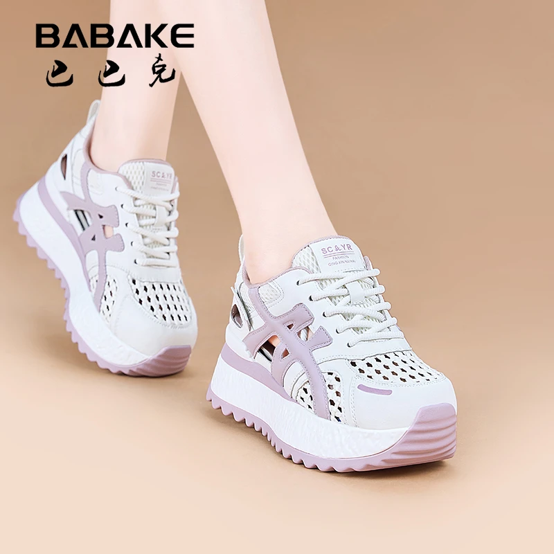 7CM镂空厚底阿甘鞋女2025夏爆款百搭透气增高休闲洞洞女凉鞋2858