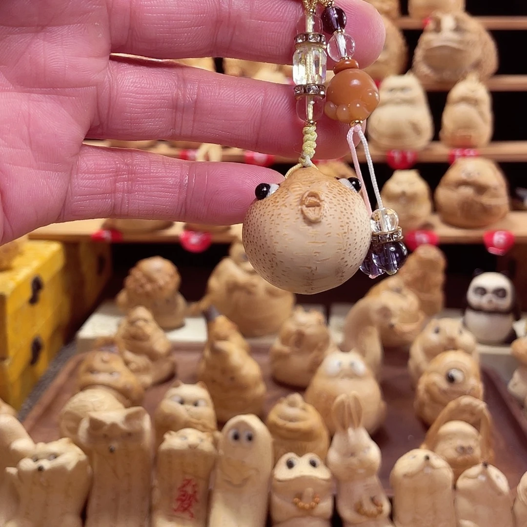 竹竹根雕河豚手把件