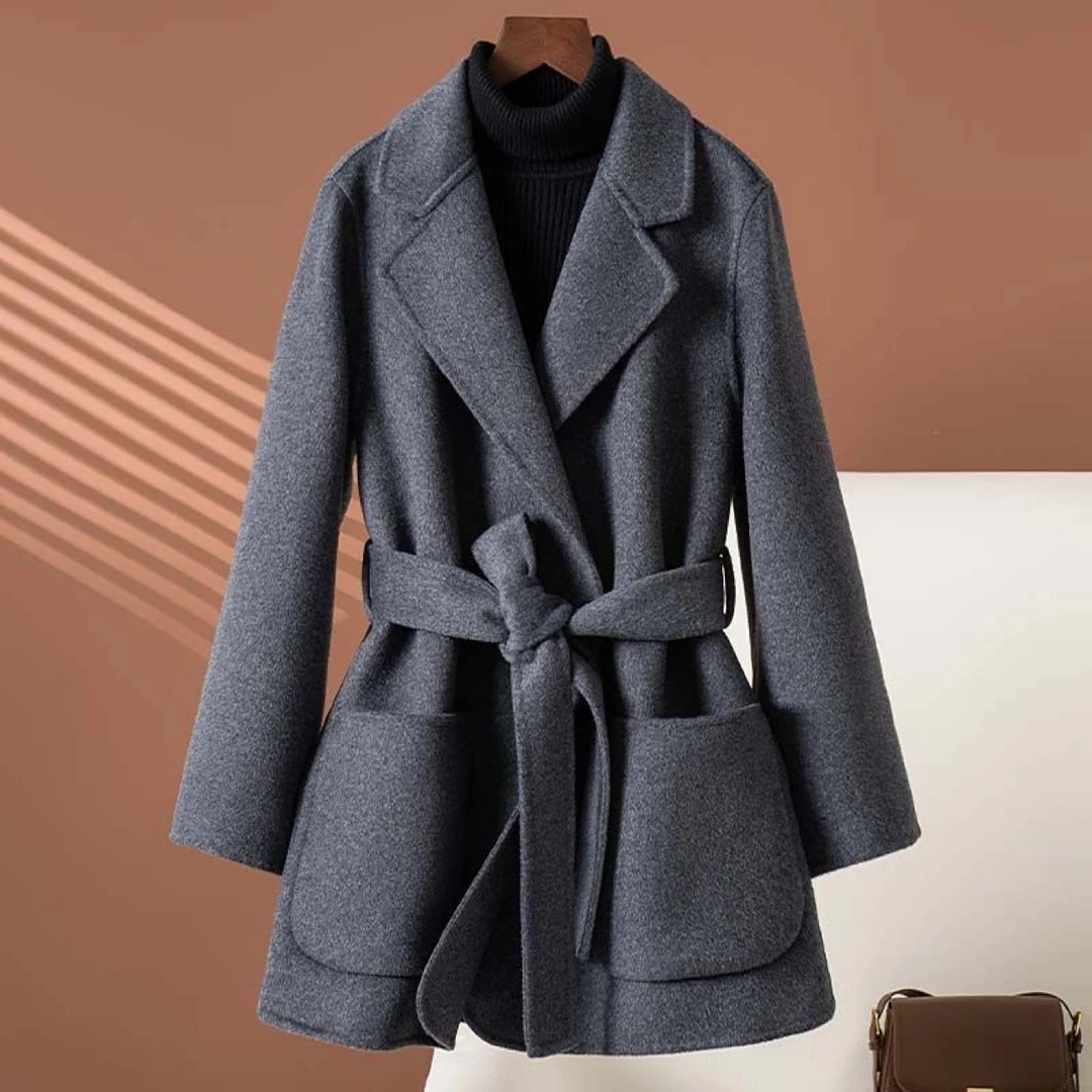 灰色双面羊绒大衣女中长款2025新款秋冬小个子显瘦羊毛妮子外套