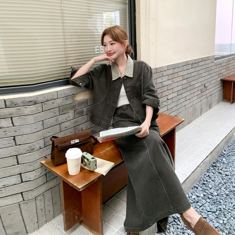 甜酷松弛感牛仔套装裙2025春秋新款复古轻奢ins风时尚显瘦两件套