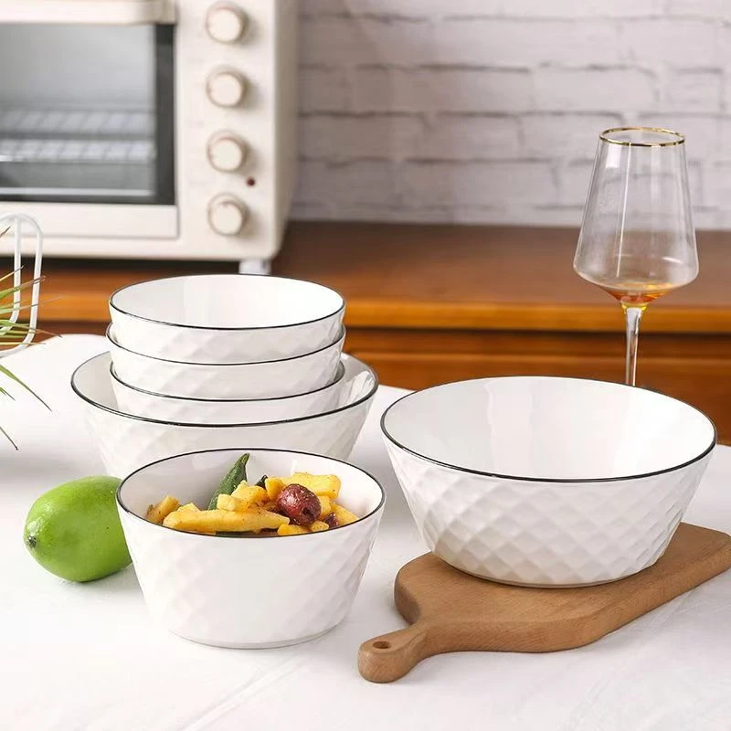 【花色408】钻石白6碗4只加厚加高陶瓷米饭碗面碗