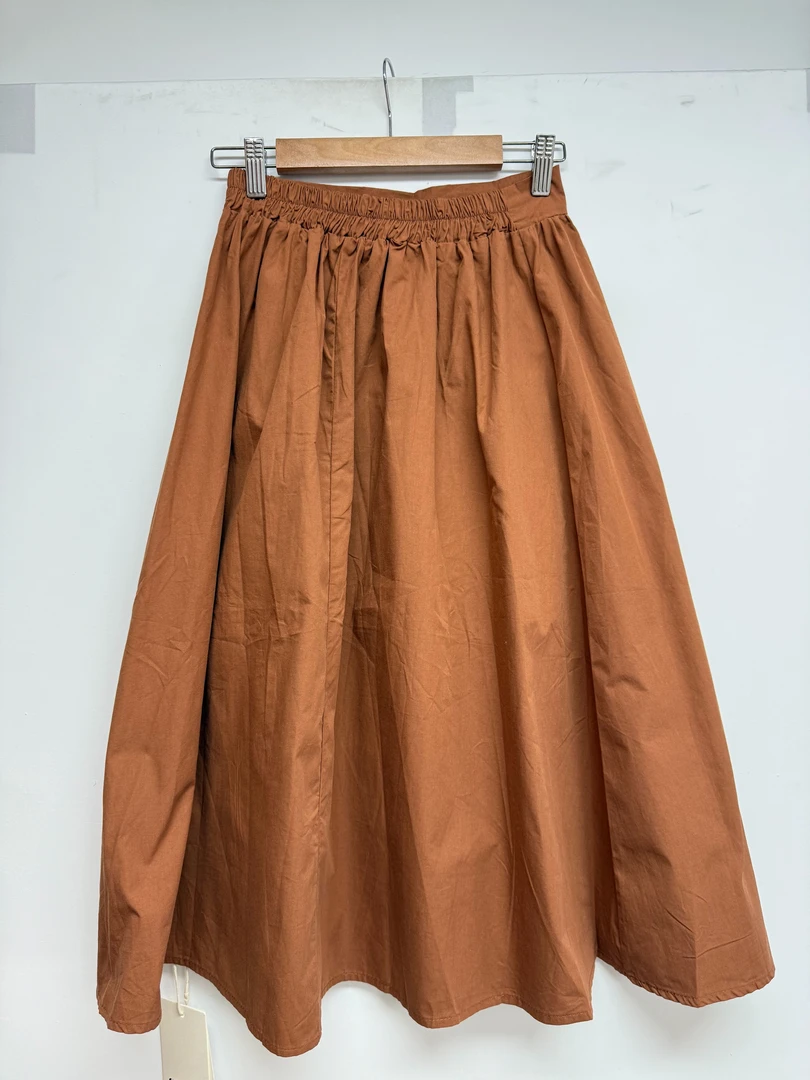 瞌睡兔【清苍】纯色高腰长裙半身裙文艺女装褶皱复古夏伞裙23DY0197