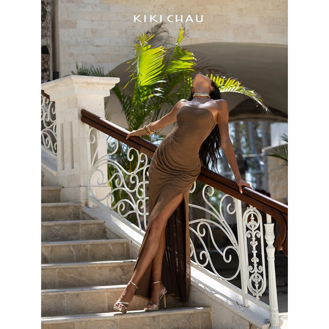 KIKI CHAU  ‘Marcelle’古铜金抹胸礼服