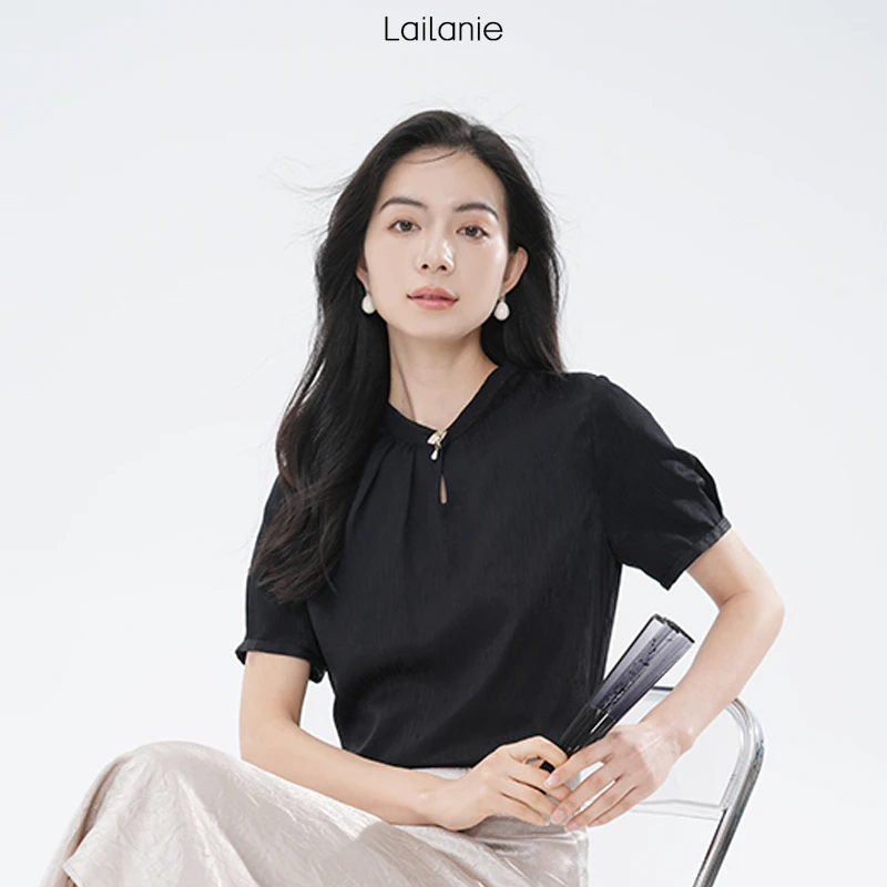 lailanie灯笼袖圆领镂空设计衬衫上衣女J241003