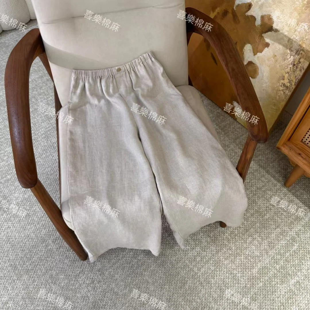 喜樂   2025亚麻纯色一粒扣直筒休闲裤夏季新款时尚百搭文艺女士