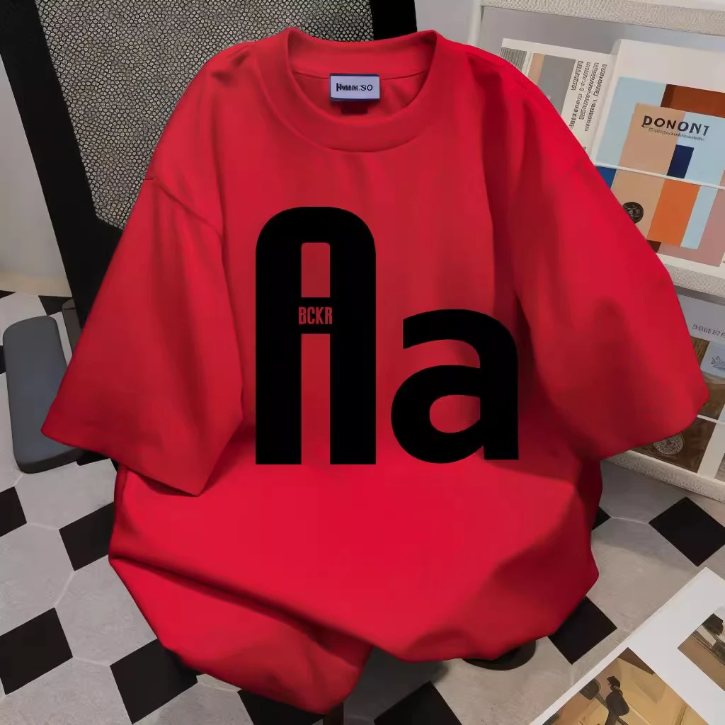 特大码300斤美式复古多巴胺字母短袖t恤男女夏季新款宽松上衣体恤