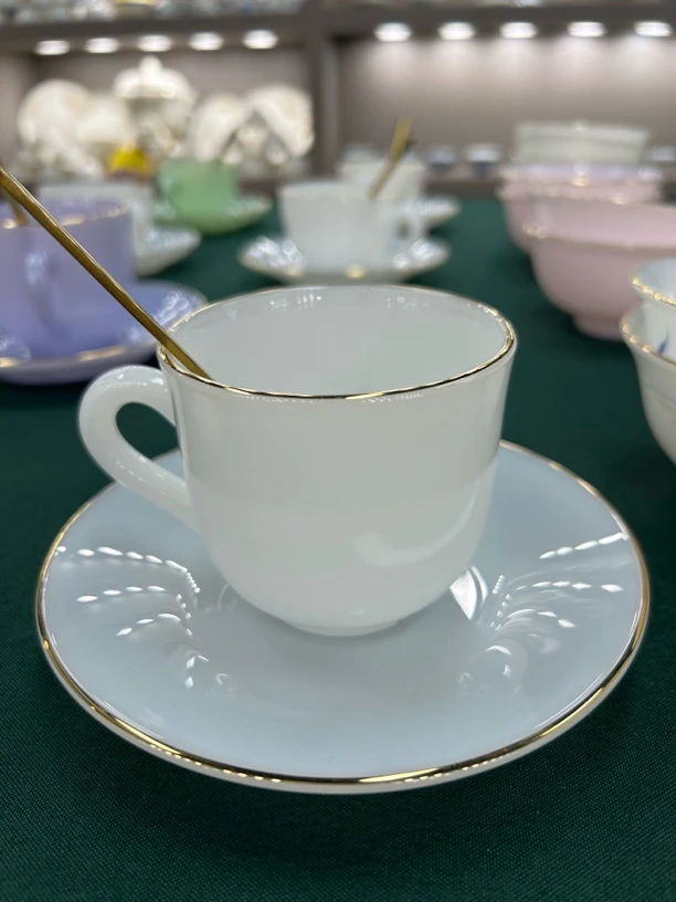 玉瓷纯白描金咖啡杯简约轻奢杯碟高档金边欧式