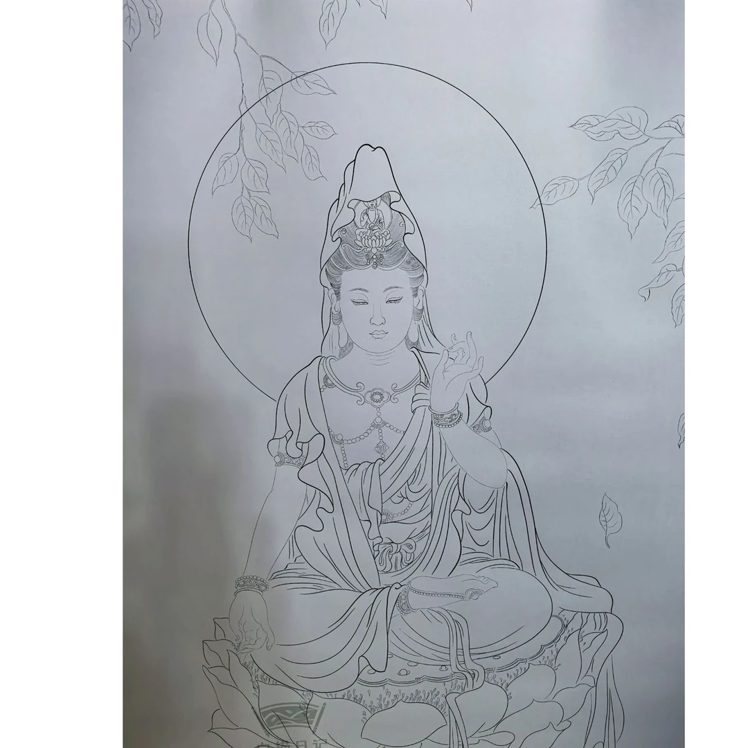 【白描日记】观音菩萨坐相工笔白描画稿国画稿纸质版线稿