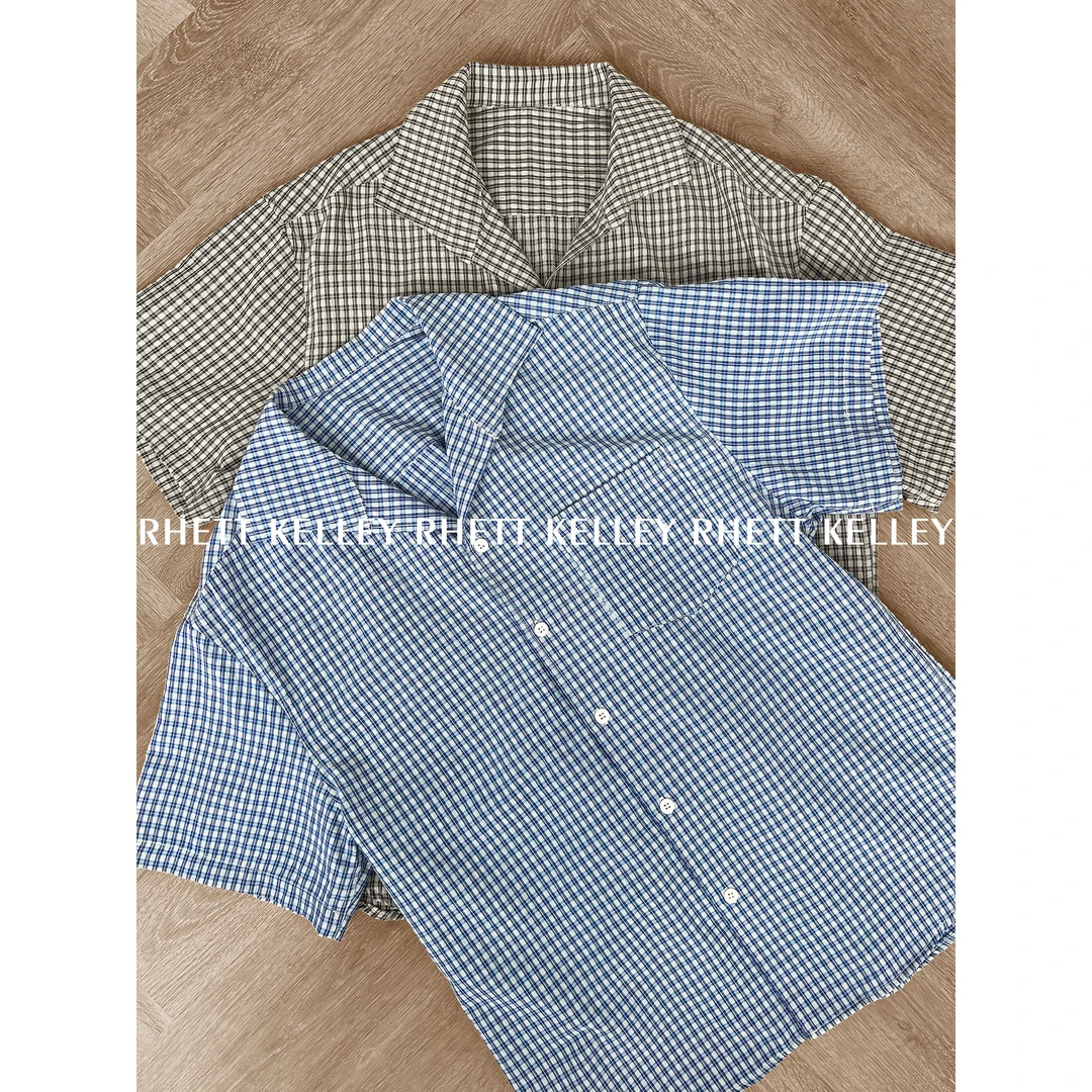 『凉感纤维 复古通勤』夏日休闲风千鸟格短袖衬衣通勤百搭宽松衬衫