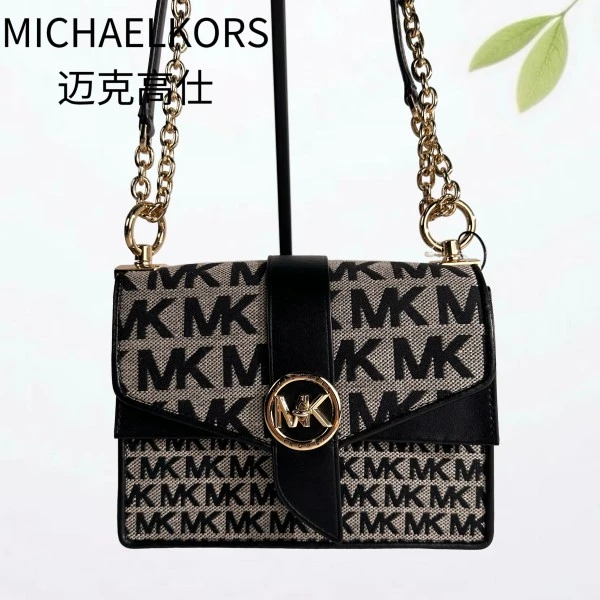 99新 MICHAEL KORS/迈克高仕 黑金老花斜挎包G25904838底长20X15