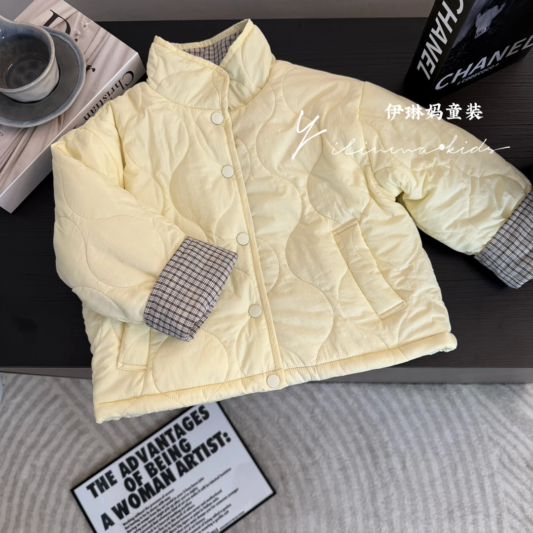 女童棉服外套2025秋冬新款韩版儿童夹棉加厚棉衣百搭洋气格子上衣