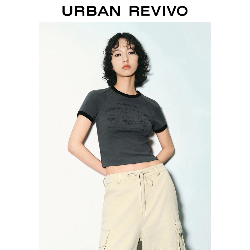 UR2025秋季新款女装复古撞色印花修身短袖T恤UYY450060