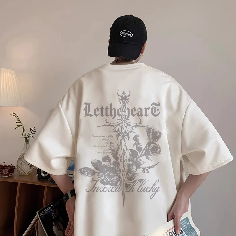 顶瓜瓜特大码300斤美式复古街头仿麂皮绒短袖男女夏季宽松舒适t恤