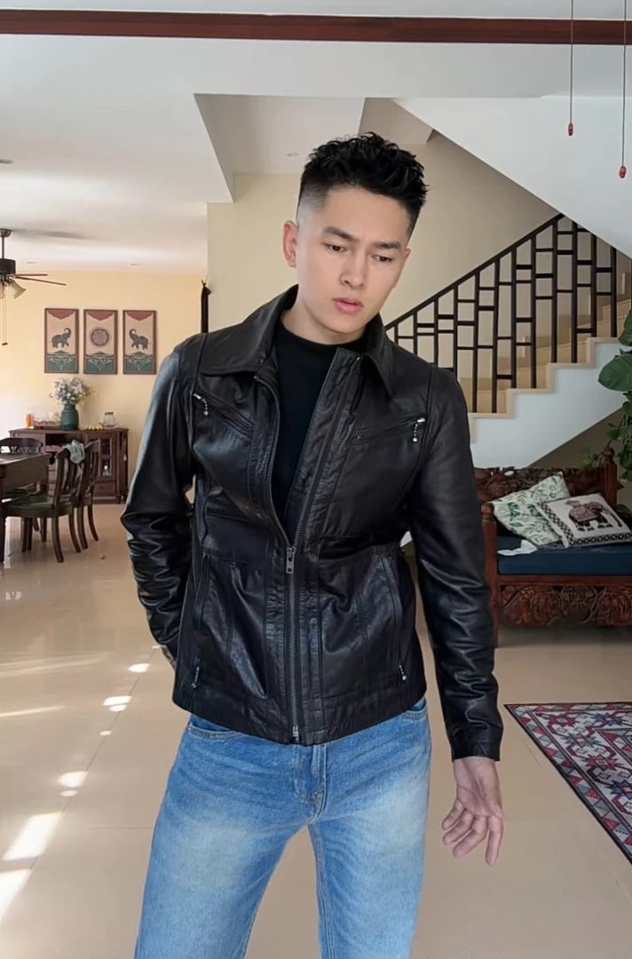 【藏族衣哥】进口头层植鞣牛皮翻领拉链皮衣皮甲衣男士外套夹克酷帅