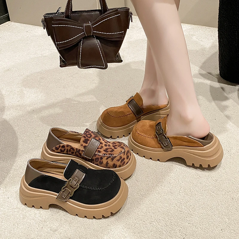 厚底增高包头勃肯鞋女2025新款春秋松糕两穿休闲一脚蹬懒人半拖鞋