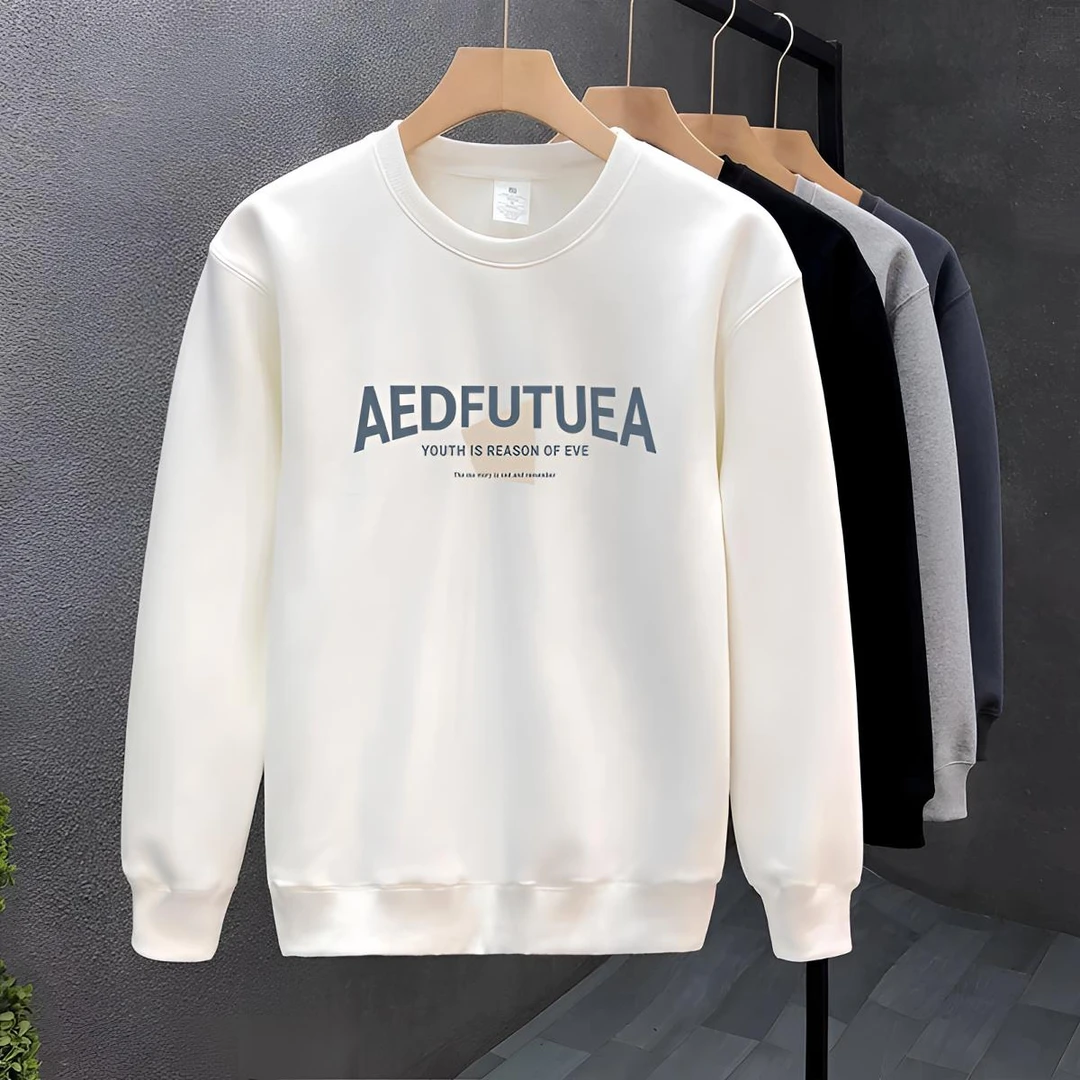 雅鹿男士新款卫衣加绒加厚潮流休闲圆领长袖体恤宽松时尚百搭上衣